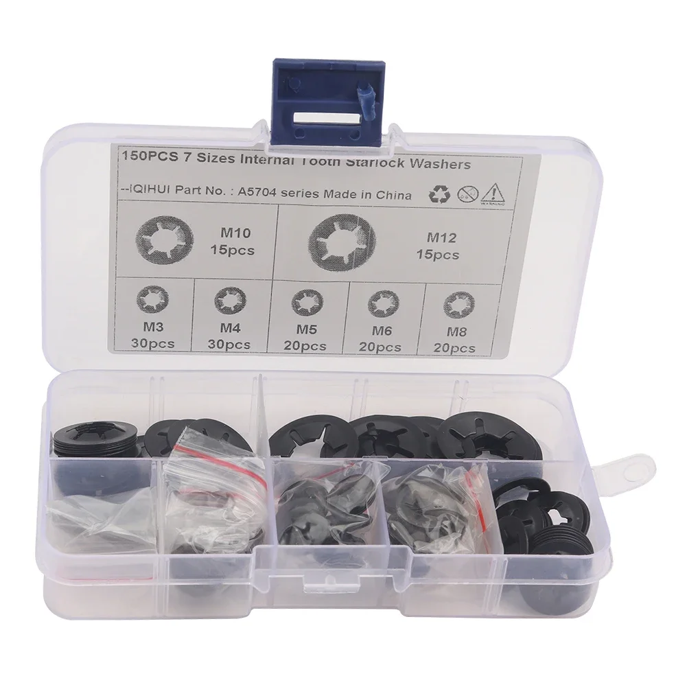Internal Tooth Star Lock Washer Kit Push Speed Clips Fastener 150Pcs Locking Washers Star Nut Metal Speed Star Nut Assorted