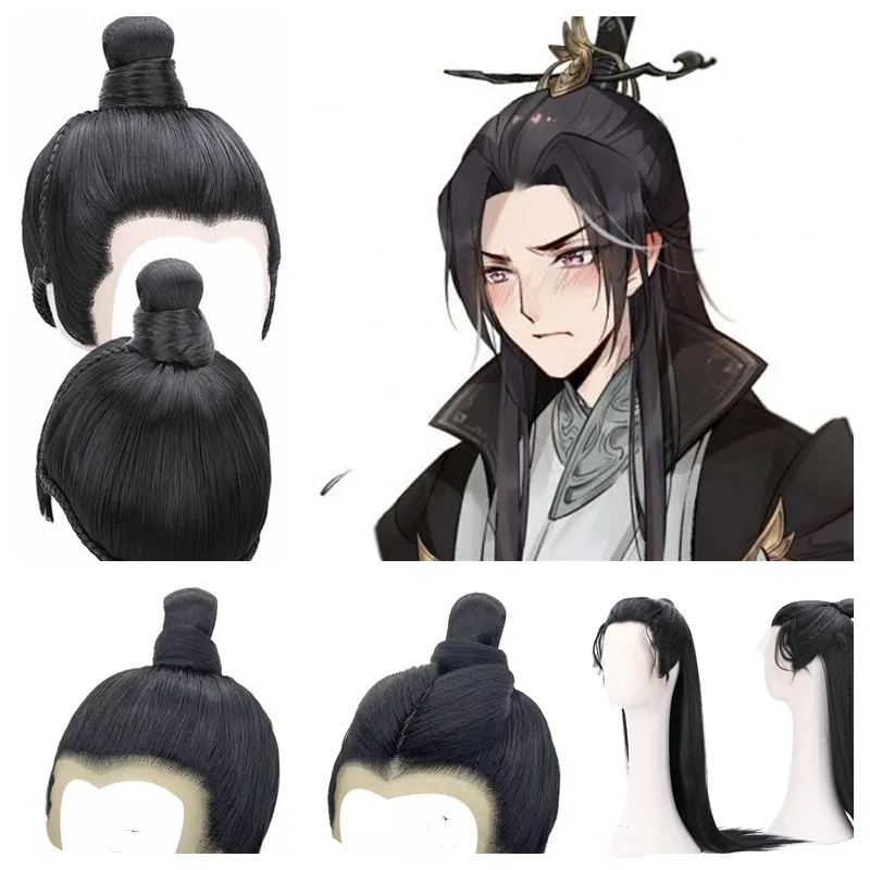 Styled Cosplay Hand Hook Wig Black Silver Gray Lace Front Wig for Ancient Costume Party Synthetic Cos Wig Hair for Halloween
