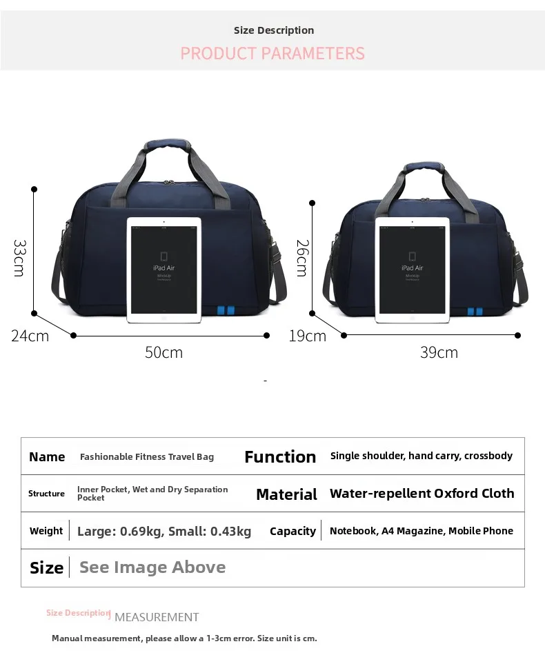 

ort Trip Handheld Travel Bag ex Fitn Sports Bag oulder Crossbody Lage Bag Wet And Dry Separation Ox Cloth