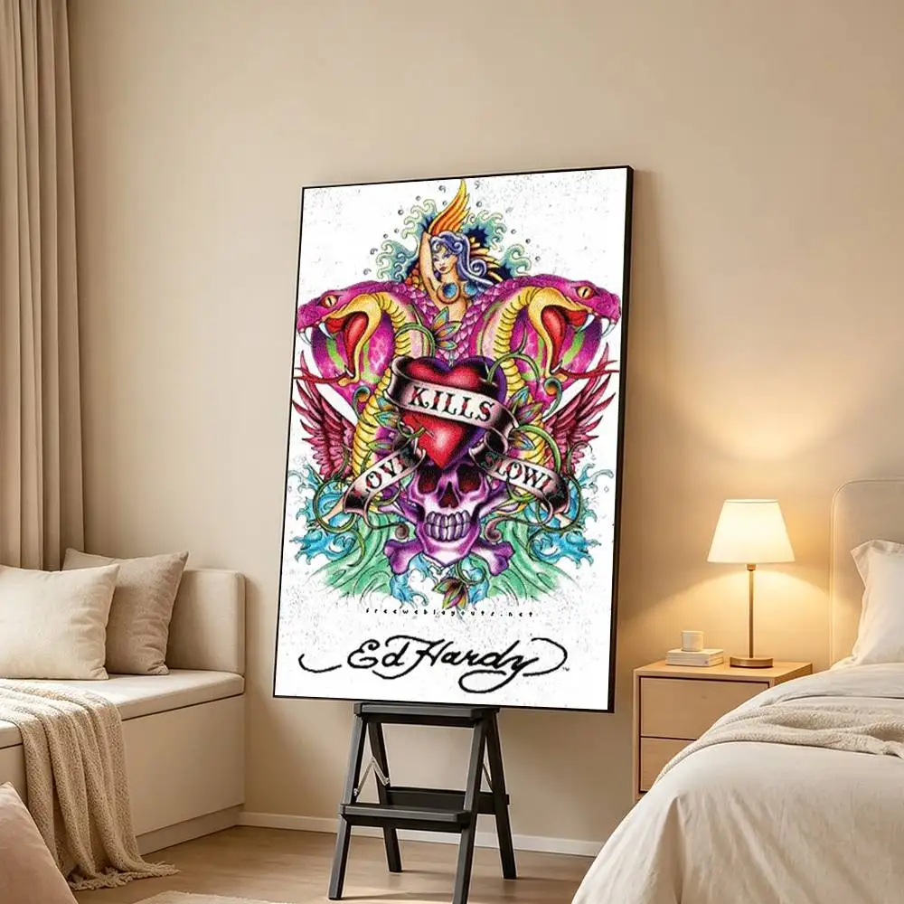 Y2K Pink Ed Hardy Love Kills Slowly Poster High Quality Dorm Living Room Aesthetic Wall Decoration Painting Stickers Gift