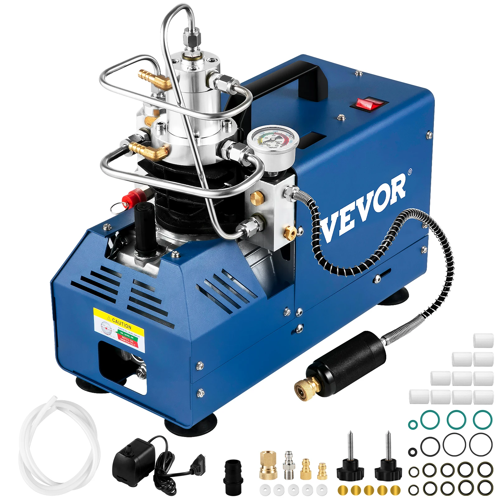 VEVOR 1800W High Pressure PCP Air Compressor Pump 4500PSI/30MPA/300BAR 220V Manual Stop for Paintball, Air Rifle, Diving Bottle