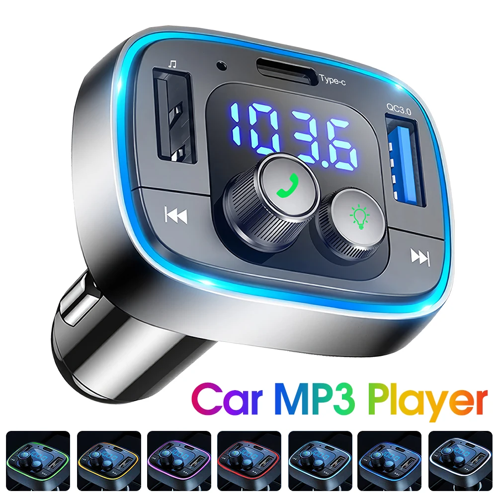 Bluetooth Car Adapter  AUX Wireless FM Radio Transmitter, Handsfree Calling MP3 Music Player, QC3.0 & Type-C PD USB Car Charger