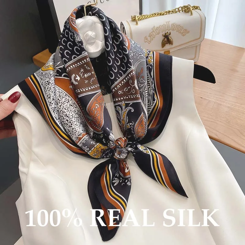 

100% натуральный шелковый квадратный платок для женщин с принтом пейсли, модная квадратная шаль, летний аксессуар, бандана, хиджаб