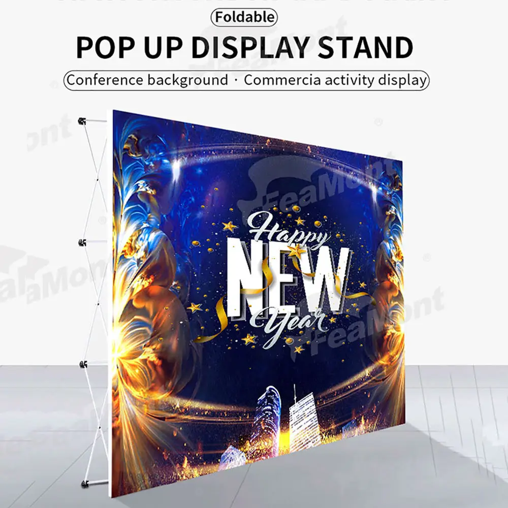 Imagem -06 - Alumínio Pop up Display Stand Tecido de Tensão Portátil Impressão Personalizada Banner de Contexto Banner de Publicidade de Parede