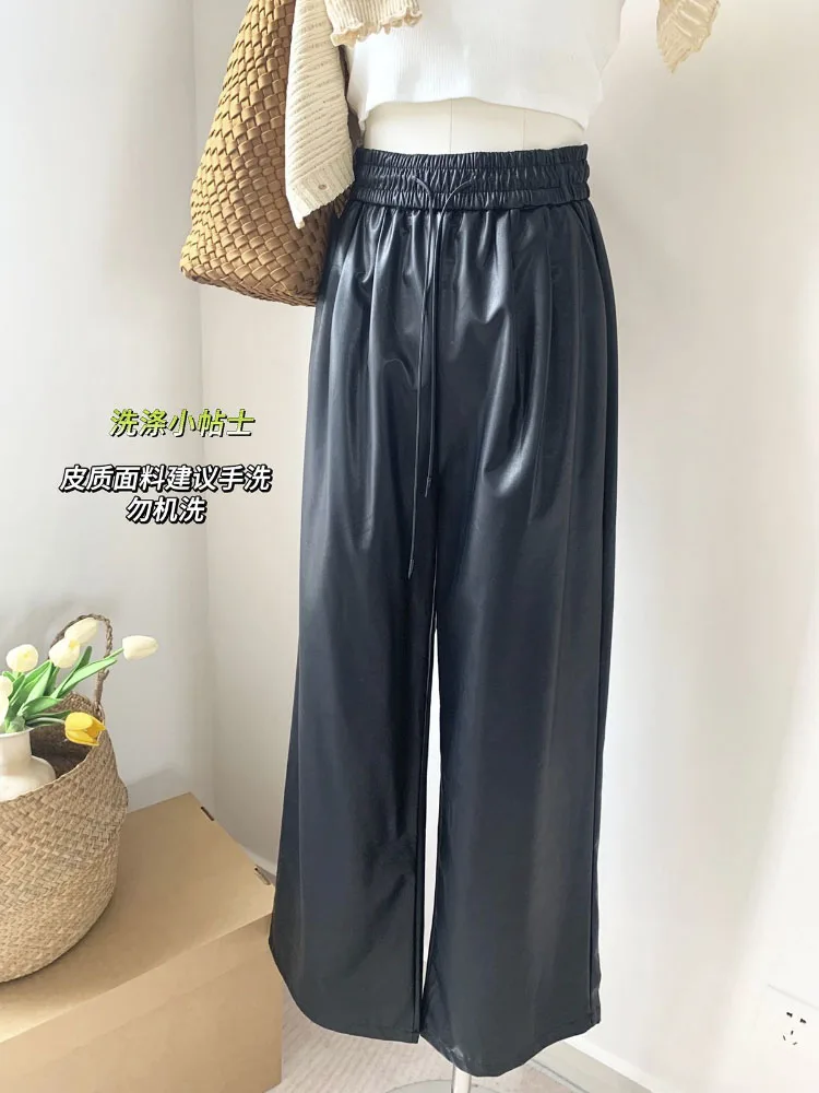 

Sexy Black Leather Pants For Woman Loose Comfortable Casual Straight leg Trousers Loose Women Pants For Women