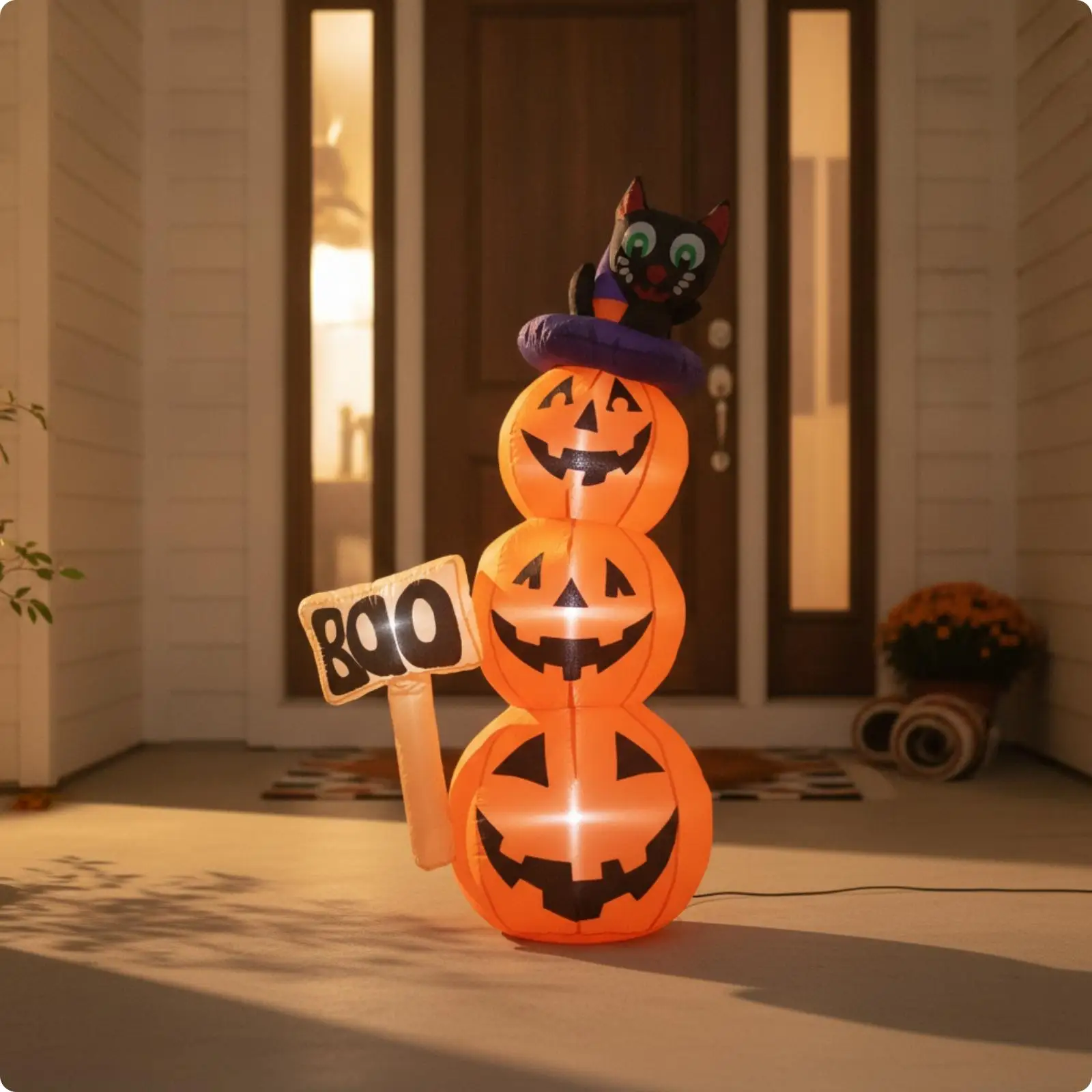 Stacked Pumpkin Inflatable Self-Inflating Halloween Inflatable Pumpkins Spooky Pumpkins with Magician's Hat for Families,