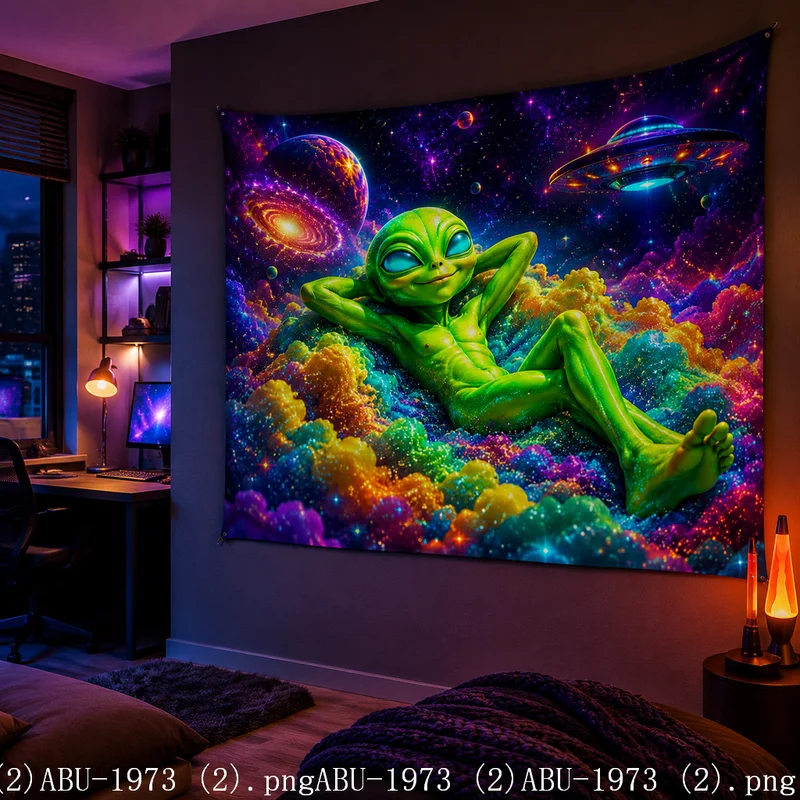 VIKAMA Lying down Alien Rainbow Nebula UFO Tapestry Background Hanging Cloth Hippie Esports Wall Decoration Room Decoration