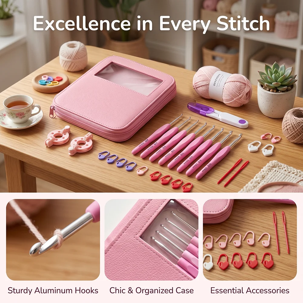 34pcs/set Crochet Hook Kit 2.5-6cm Ergonomic Soft Handle Aluminum Hooks with Strorage Bag Yarn Weave Knitting Needles Set image 5