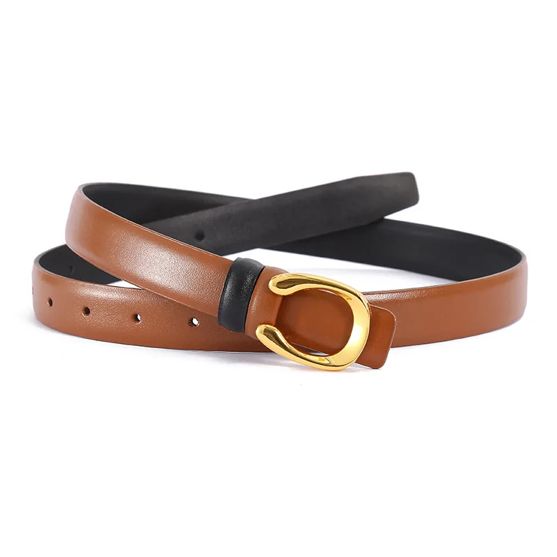 

Genuine Leather Double-sided Cowhide Belt for Women's New Horseshoe Buckle with Skirt and Jeans Decorative Belt Trendy Item