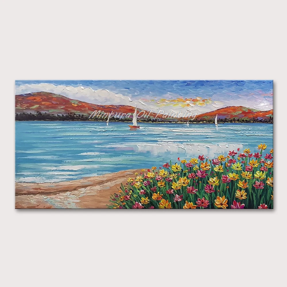 

Mintura Wall Picture for Living Room Oil Paintings on Canvas,Hand-Painted Beautiful Outdoor Scenery Hotel Decor Art No Framed