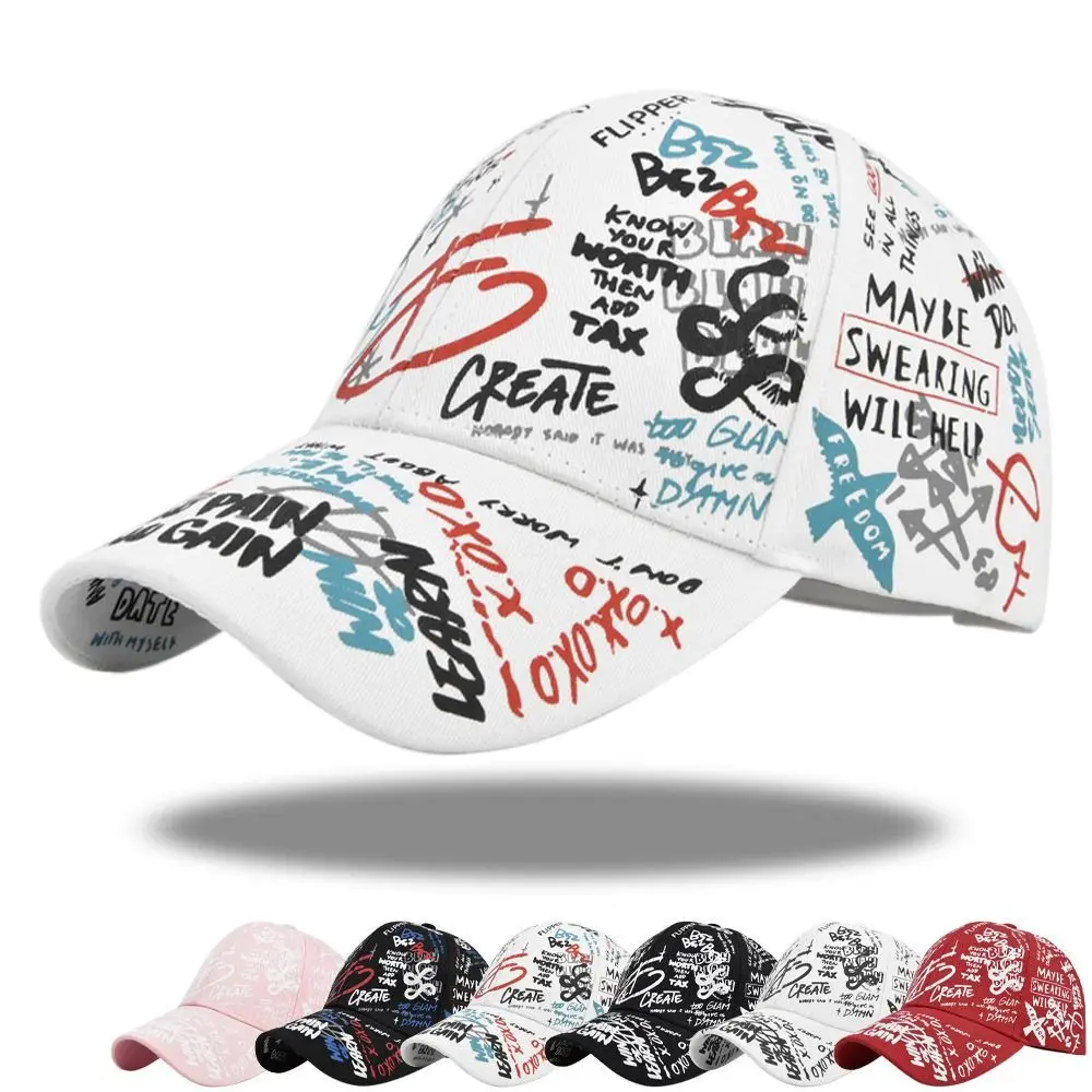 Printing Graffiti Graffiti Baseball Cap Letter Geometry Hip Hop Personality Baseball Hat Cotton Personality Hip Hop Baseball Cap