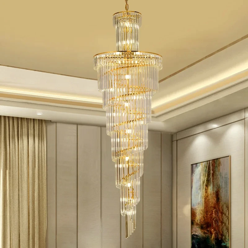 Imagem -02 - Candelabro de Cristal Moderno para Escadaria Lâmpada Suspensa Longa Led Gold Design Iluminação Interior de Luxo Lobby Lustre Decoração de Casa