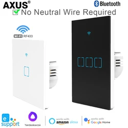 AXUS WiFi Smart Switch 1/2/3 Gang EU Light Switches NO Need Neutral Wire Ewelink APP Control Ewelink Support Alexa Google Home