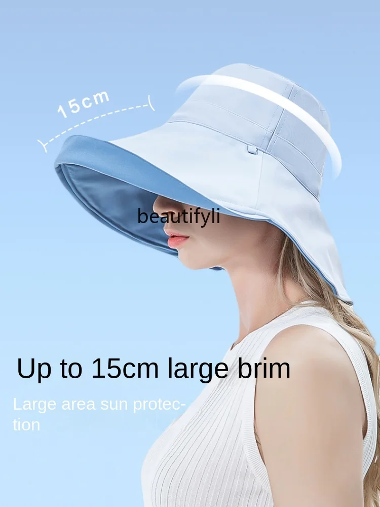 LBX Big Brim Sun Protection Hat Face Cover Ultraviolet-Proof Ice Silk Lightweight Bucket Hat Female Neck Protection Cover Face