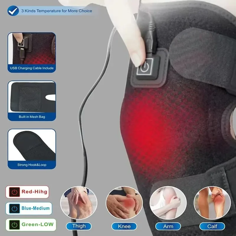 Electric Leg Massage Apparatus Knee Heating Pad USB Thermal Therapy Heated Knee Brace Support for Arthritis Joint Pain Relief