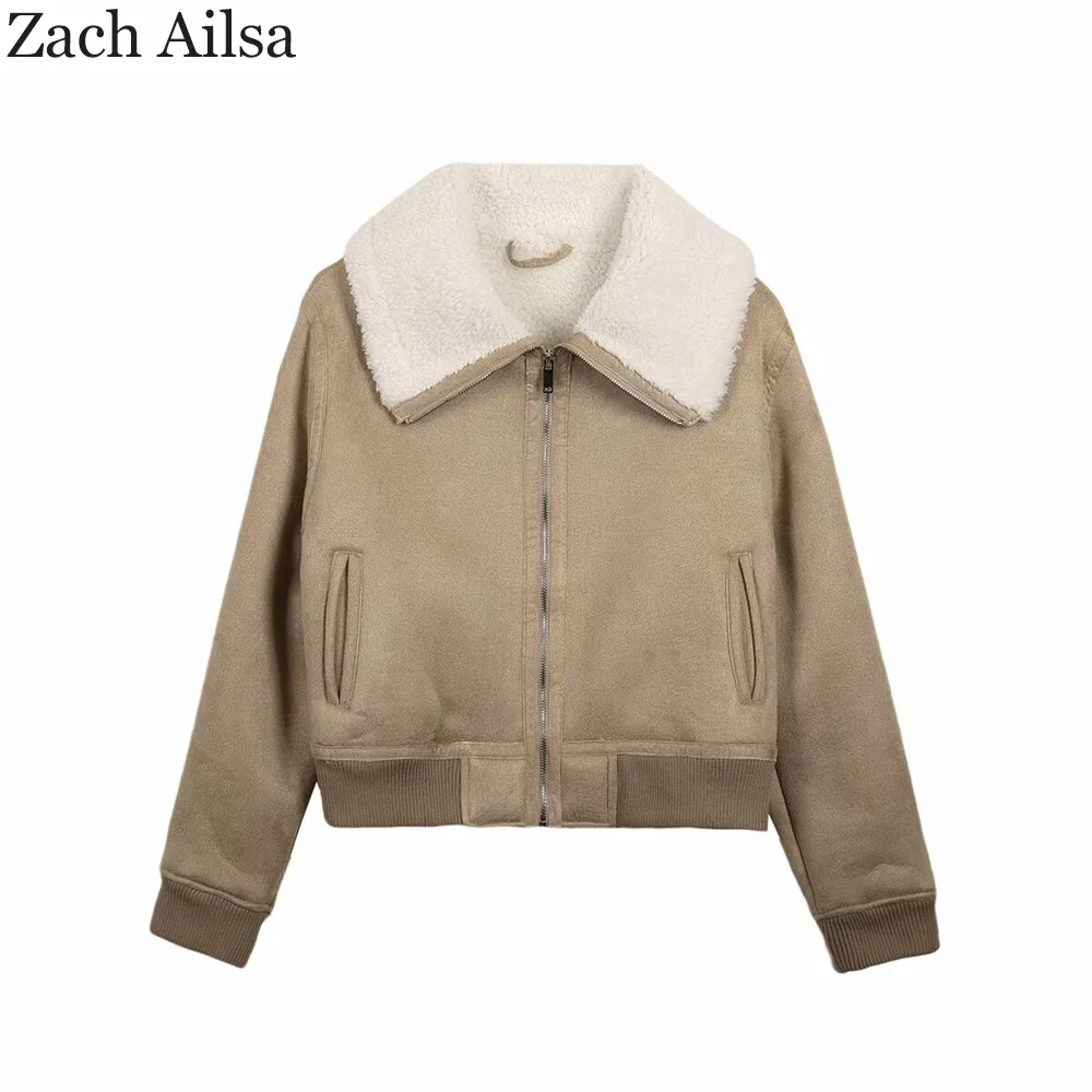 

Autumn and winter ribbed hem fur integrated double-sided fleece lamb wool jacket jacket jacket