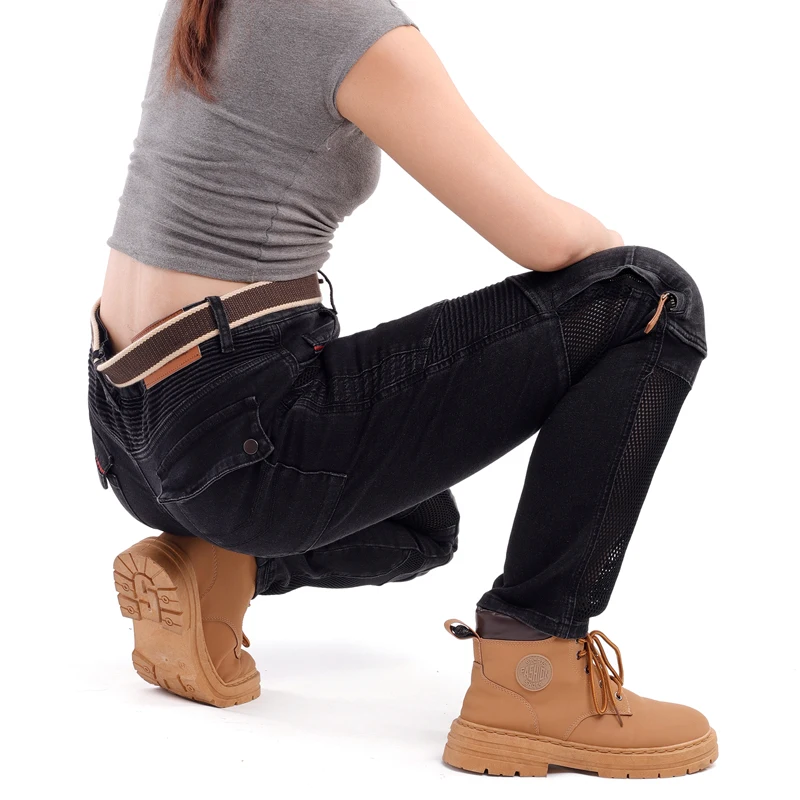 Kevlar Motorcycle Jeans Women Abrasion Resistant Riding Pants Summer Windproof Durable Black Trousers