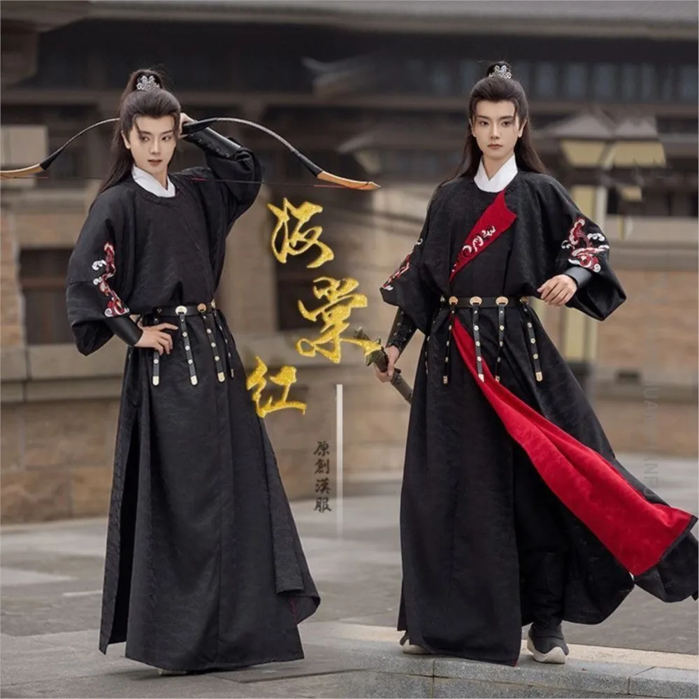 Spring and Summer New Embroidered round Neck Gown Hanfu Cape Suit Chivalrous Men's Ancient Costume