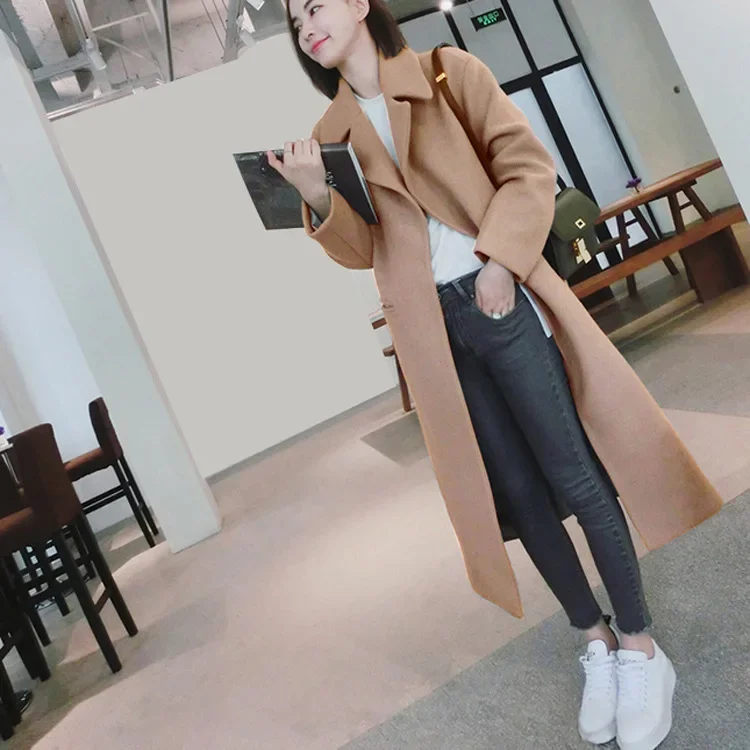 

Women's Long Single Button Thicked Fashion Office Woolen Winter Overcoat Wool Blends Large Fashion OverSize Woman Coat