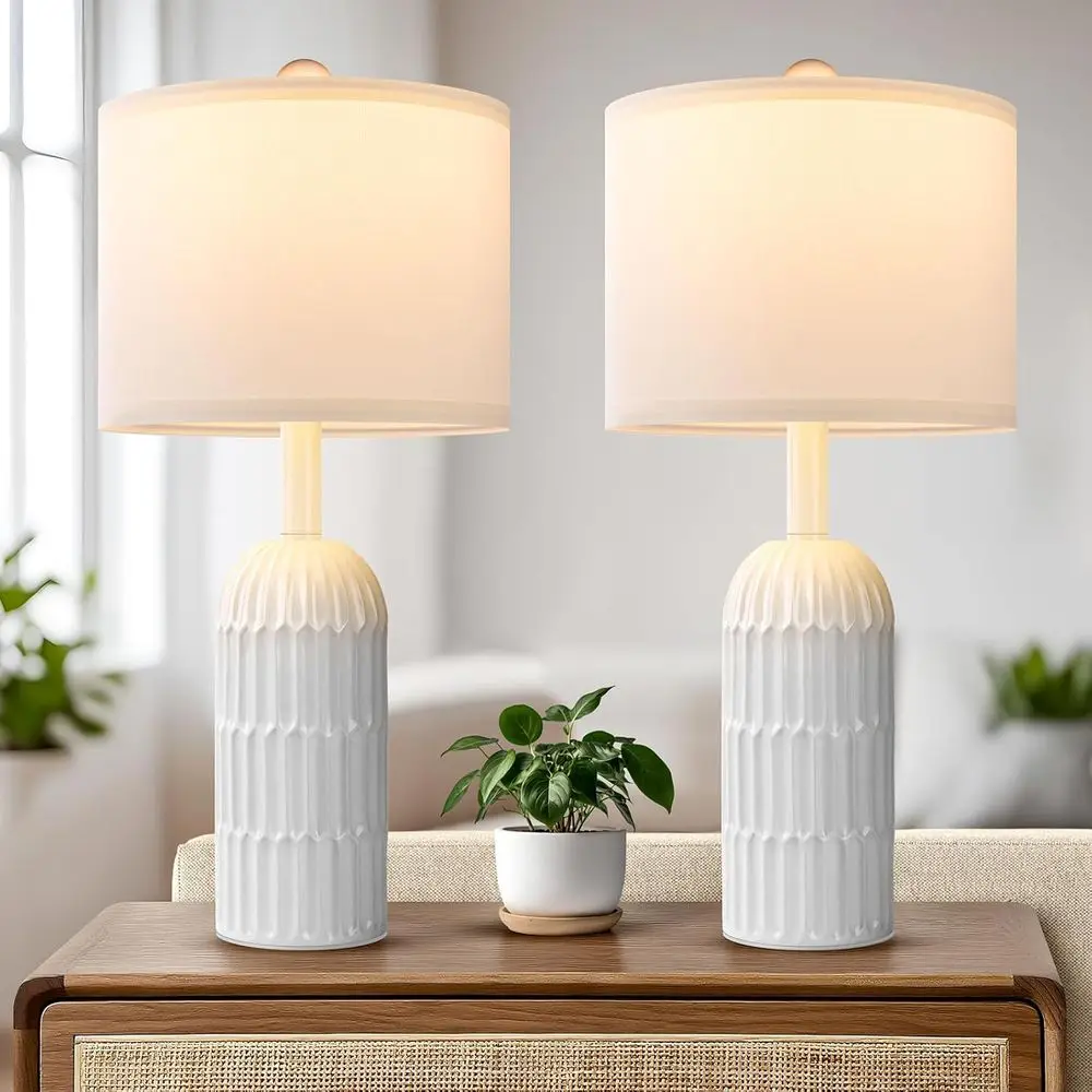 

22.5 White Modern Table Lamps Set of 2 for Living Room Bedroom, Farmhouse Vintage Bedside Table Lamps with White Linen Shade