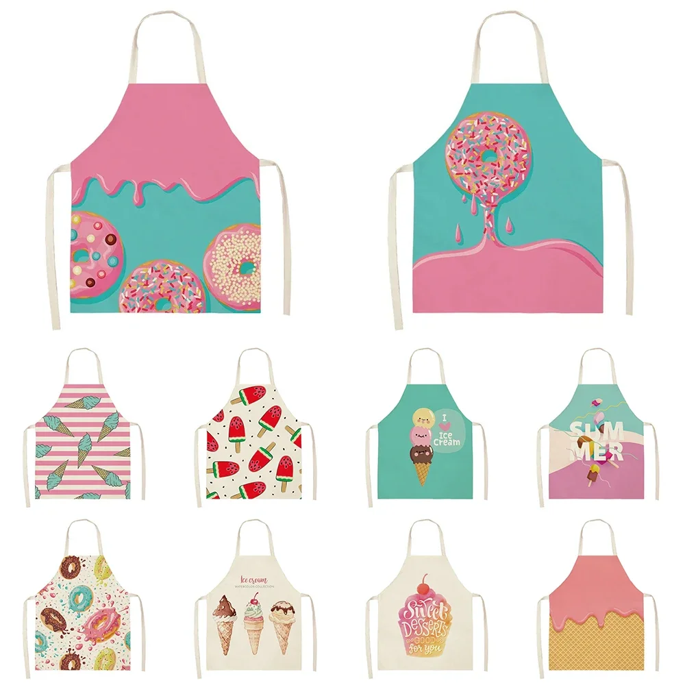 Ice Cream Donut Pattern Kitchen Apron Home Kitchen Cooking Cooking Linen Stain Resistant Chef Sleeveless Apron