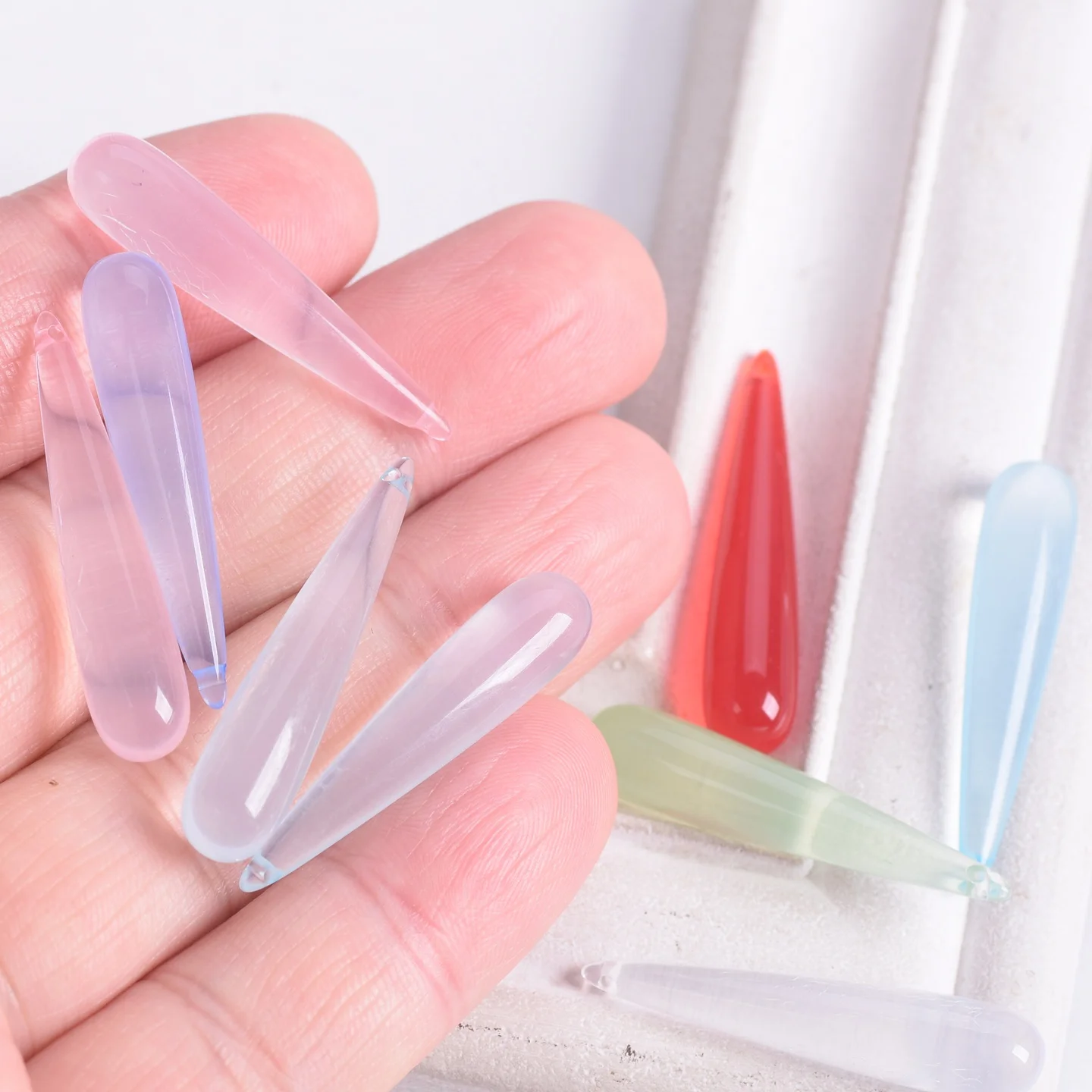 10pcs Long Teardrop Shape 35x7mm Resin Plastic Top Drilled Pendants Loose Beads For Jewelry Making DIY Crafts Findings