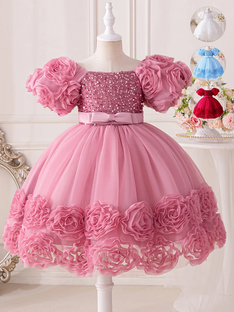 Girls Big bow Princess Dress 2024 New flower Baby Tutu Birthday Dresses Teen Ball Gown Dres Children Wedding Clothing