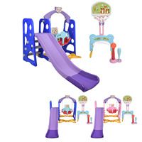 Kids 5‑In‑1 Toddler Slide Swing Set with Basketball Hoop Indoor Outdoor Children Kindergarten  Slide Swing Set Kids Slide