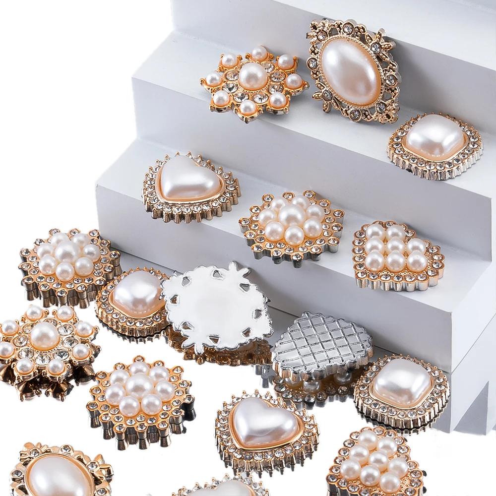 20pcs fashion imitation pearl flower disc drill Multi-style acrylic rhinestone patches for diy bow headdress costume brooch acce