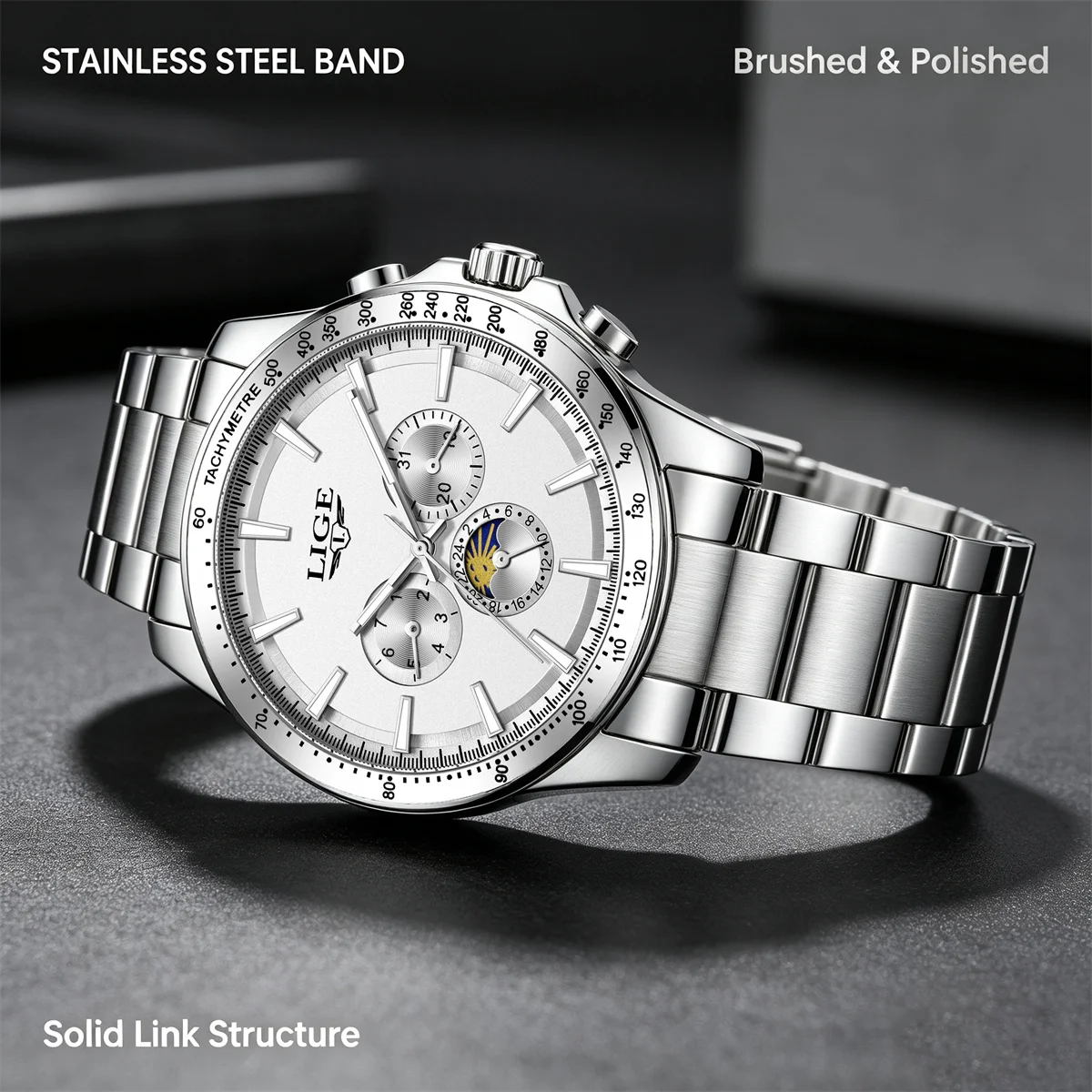 2026 Men Luxury Business Watches Quartz Watch Luminous Calendar Moon phase Man Watch gifts for man reloj Montre pour hommes
