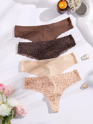 Seamless Women Underwear leopard print Thongs for Women Sexy Seamless Woman G String Panties 4 Pack Set