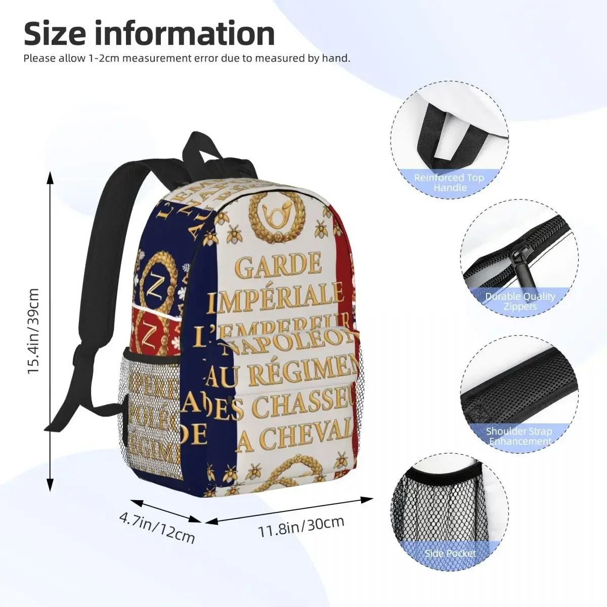 Napoleonic French Flag Of The Chasseurs A Cheval De La Garde Backpacks Teenager Bookbag School Bags Laptop Rucksack Shoulder Bag