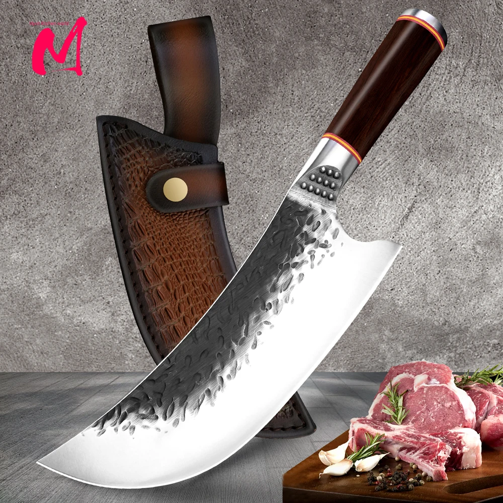 Chef Butcher Knife High Carbon Steel Handmade Forged Kitchen Knives Chinese Chop Cleaver Knife Cooking Tool With Wood Handle