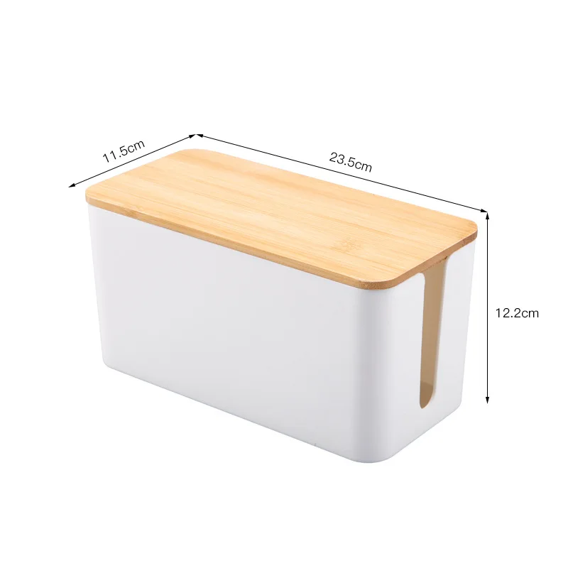 Wooden cable storage box for chargers and power strips