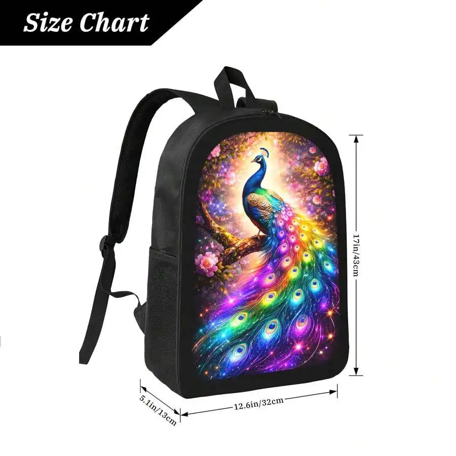 

Peacock Print Backpack Stylish Casual Daypack Lightweight Durable For Men Women