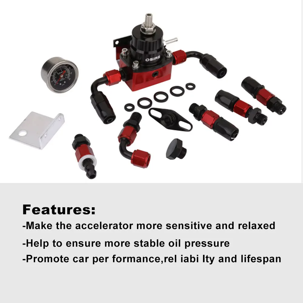 OSIAS nowy 100xkPA 160PSI aluminiowy regulowany Autos regulator ciśnienia paliwa z manometrem + wąż przewodu paliwowego AN6 + zestaw końcówek złączek — zdjęcie 5