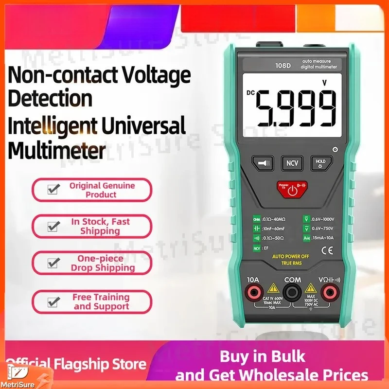 Digital Capacitance Meter Multimeter 108D Auto Range High Precision Portable LCD Display Capacitor Tester for Electronics