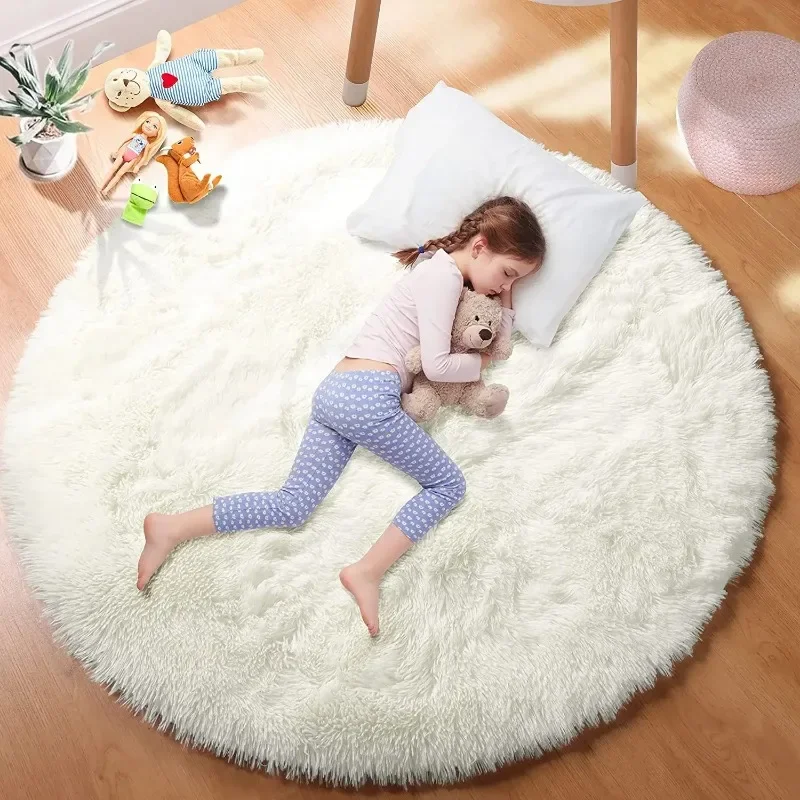 Super Soft Plush Round Rug Mat Fluffy White Carpets for Living Room Home Decor Bedroom Kid Room Decoration Salon Thick Pile Rug