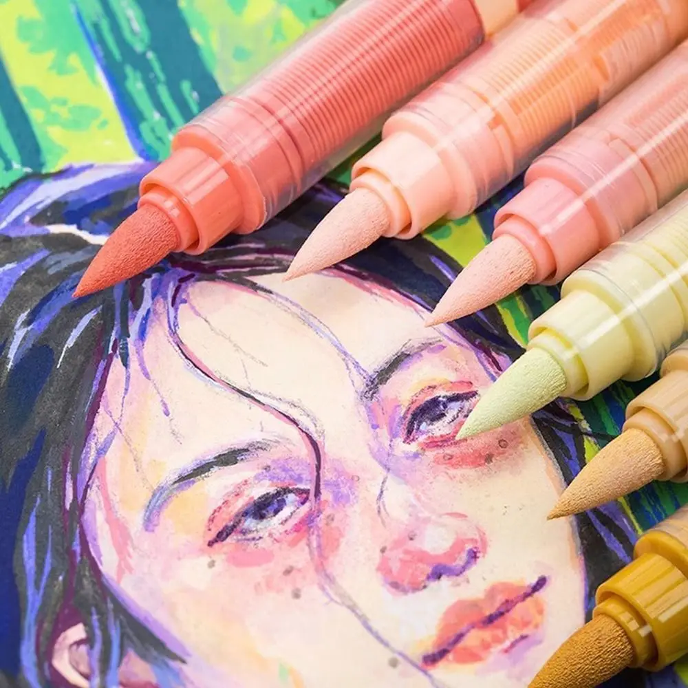 12-Colors Acrylic Marker Pen Softhead Quick-Drying Painting Colour Pen Art Stationery Vibrant Colors Art Watercolor Pen Painting