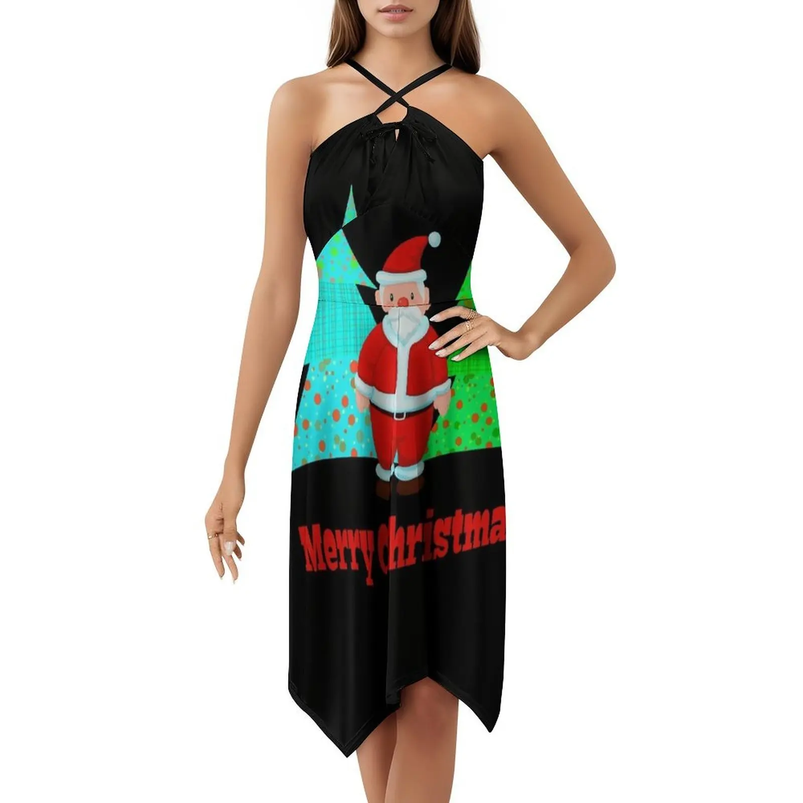 لطيف سانتا كلوز عيد الميلاد قميص عيد ميلاد سعيد قميص Preppy نمط فستان قصير للنساء ألف خط فضفاض صالح فستان يوم غير رسمي لطيف #5