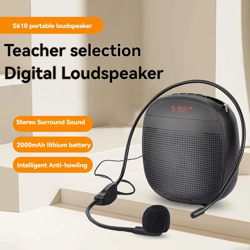 Portable Voice Amplifier Wired Voice Amplifiers Speaker FM Radio Headworn Microphone Loudspeaker For Teachers