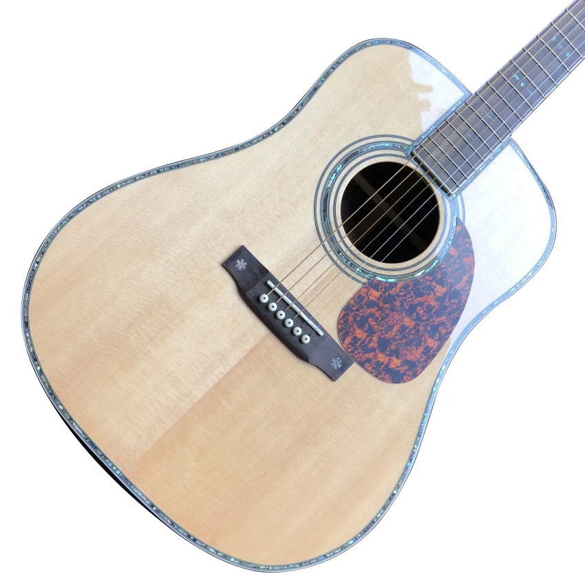 41 inch real abalone D type acoustic guitar, fir solid top ebony fingerboard OEM custom guitar