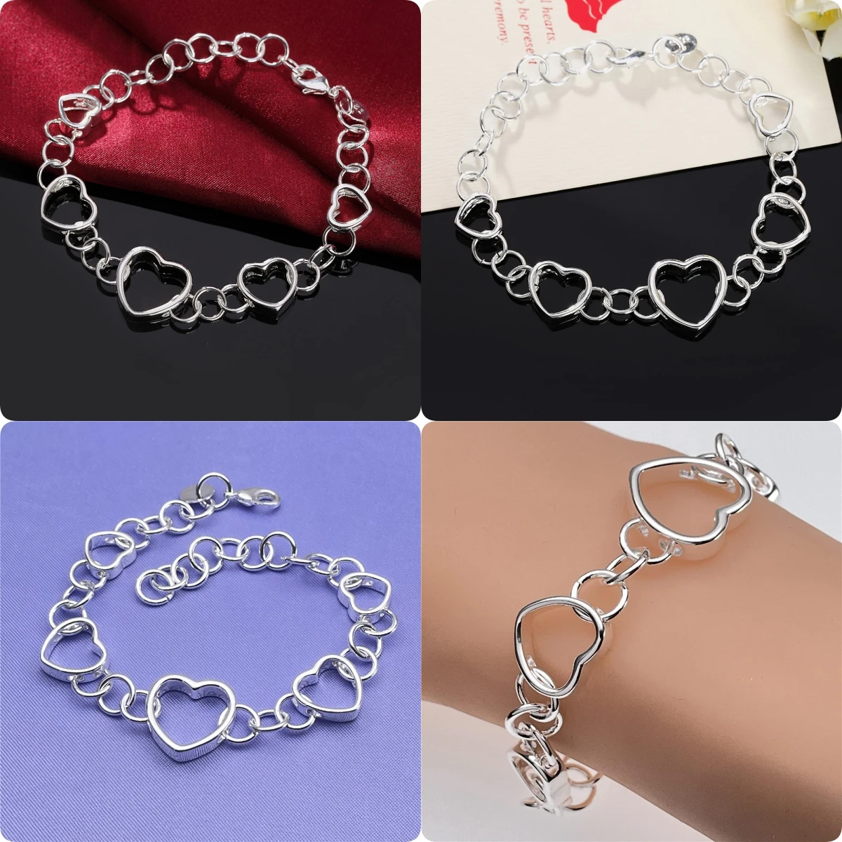 

1pcs 925 sterling silver romantic heart Bracelets for woman men luxury Fashion Party Wedding Jewelry Christmas Gifts