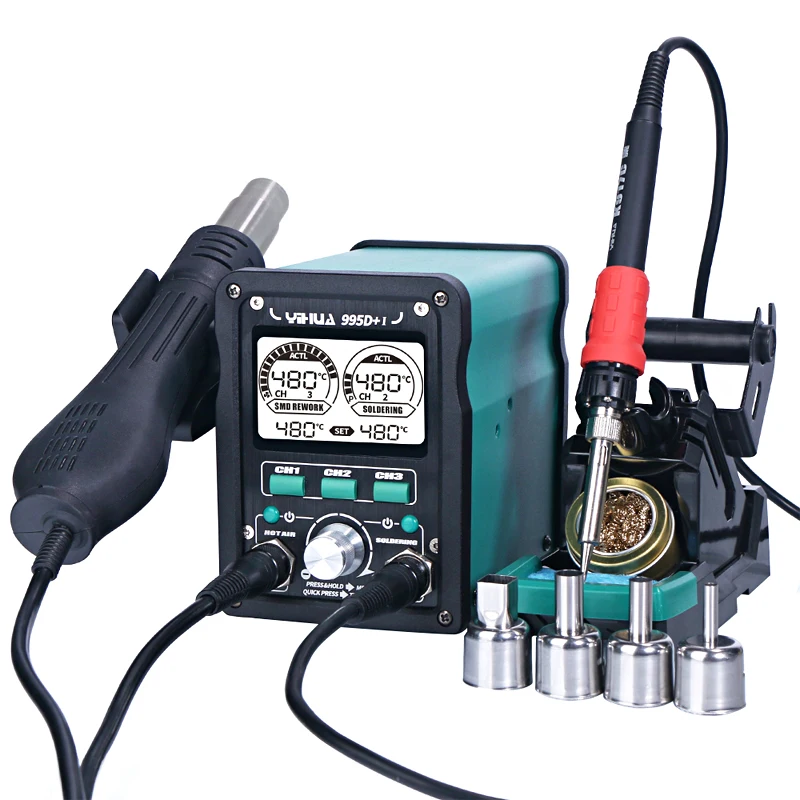 YIHUA 995D+I New Upgraded 810W Soldering Station LCD Digital Display 2 In 1 Hot Air Gun Rework 110W Soldering Iron Welding Tools