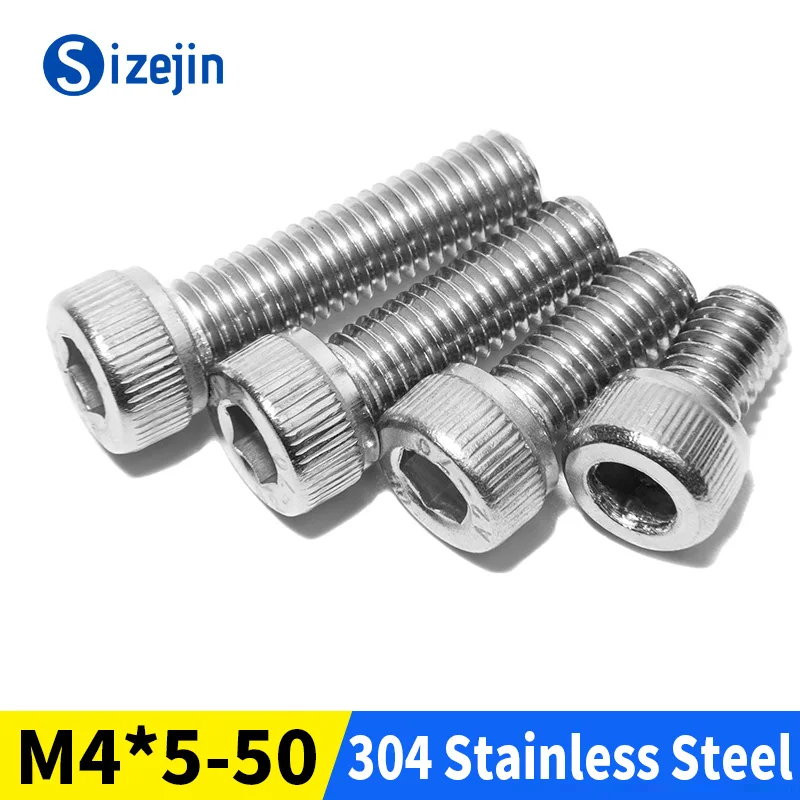 10PCS Hex Socket Head Screw M4X5/6/8/10/12/14/16/18/20/25/30/35/40/45/50 DIN912 304 Stainless Steel Hex Socket Hexagon Bolt