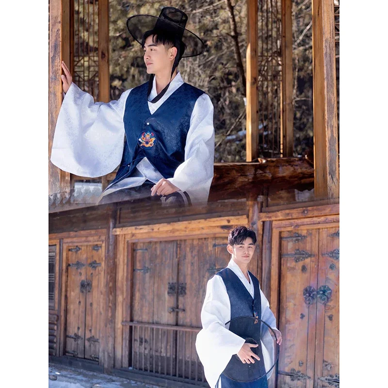 زي زفاف من الساتان على الطراز الكوري التقليدي للرجال ، ملابس الهانبوك الشعبية ، بدلة تأثيري ، طقم رقص ، جودة عالية ، 3 من الساتان