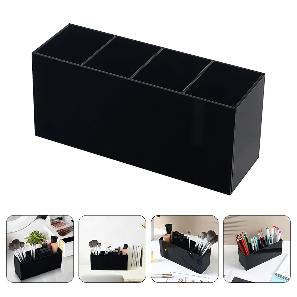 

4 Compartment Acrylic Desk Organizer Pen Pencil Makeup Brush Holder Vanity Bathroom Countertop Accessories Pen Holders
