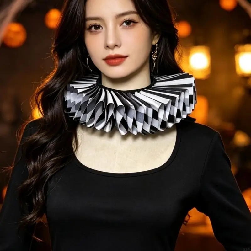 2026 New Pleated Ruffs Costume Accessory Black and White Faux Collar Wrist Cuffs Sleeves with Tie Fastening for DressUp and