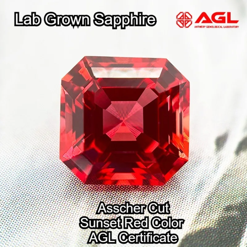 

New Lab Grown Sapphire Asscher Cut Sunset Red Color DIY Charms Jewelry Making Main Materials Selectable Certificate