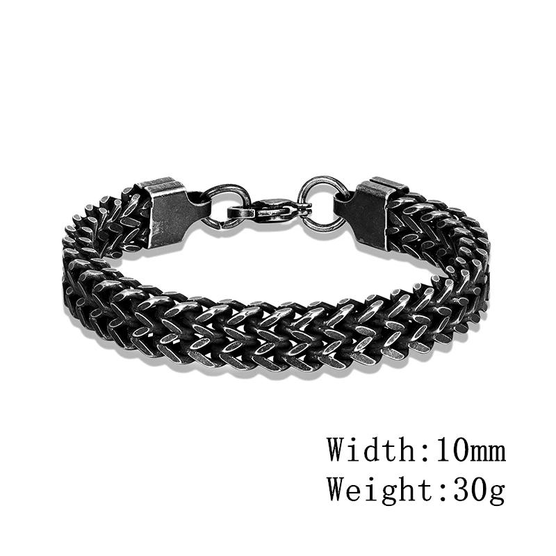 MKENDN Vintage Oxidized Black Double Curb Chain Bracelets for Men Stainless Steel Punk Antique Cubic Foxtail Chain Male Pulseira